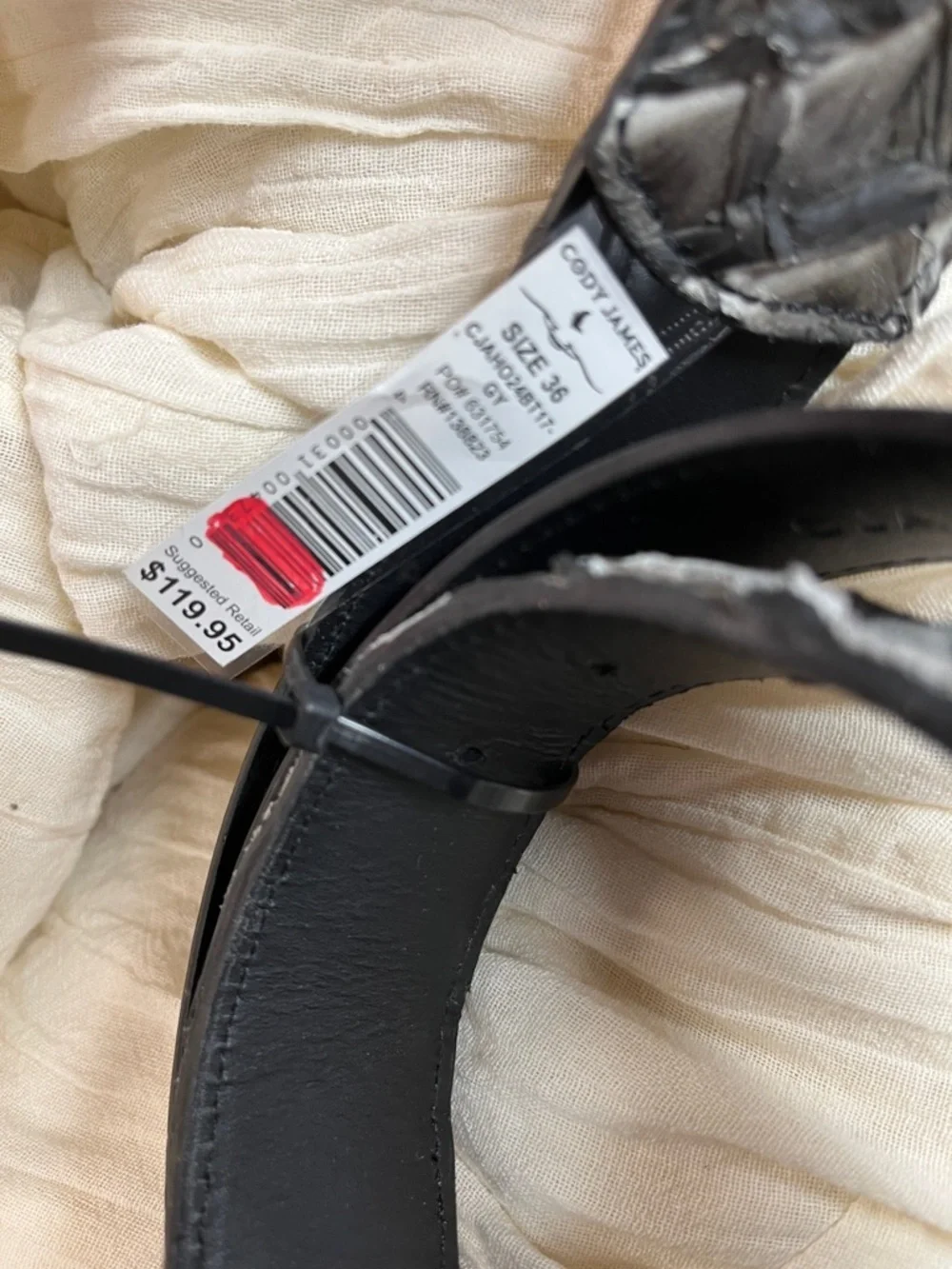Cody James Exotic Pirarucu Belt Black Missing Loop Size 36